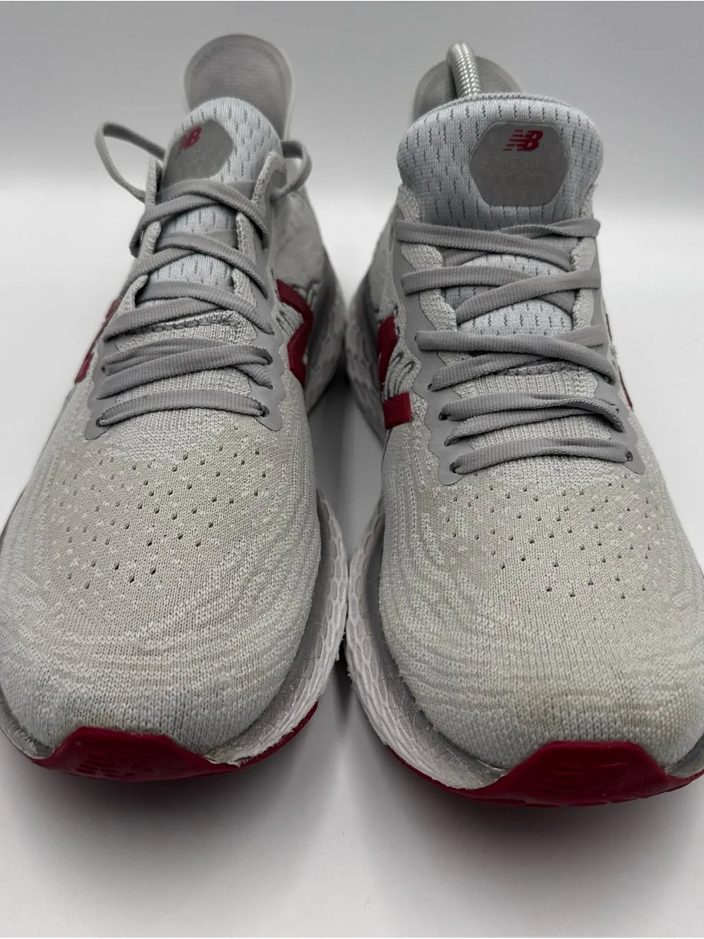New Balance Men’s Fresh Foam Running Shoes - Light Gray with Red Accents